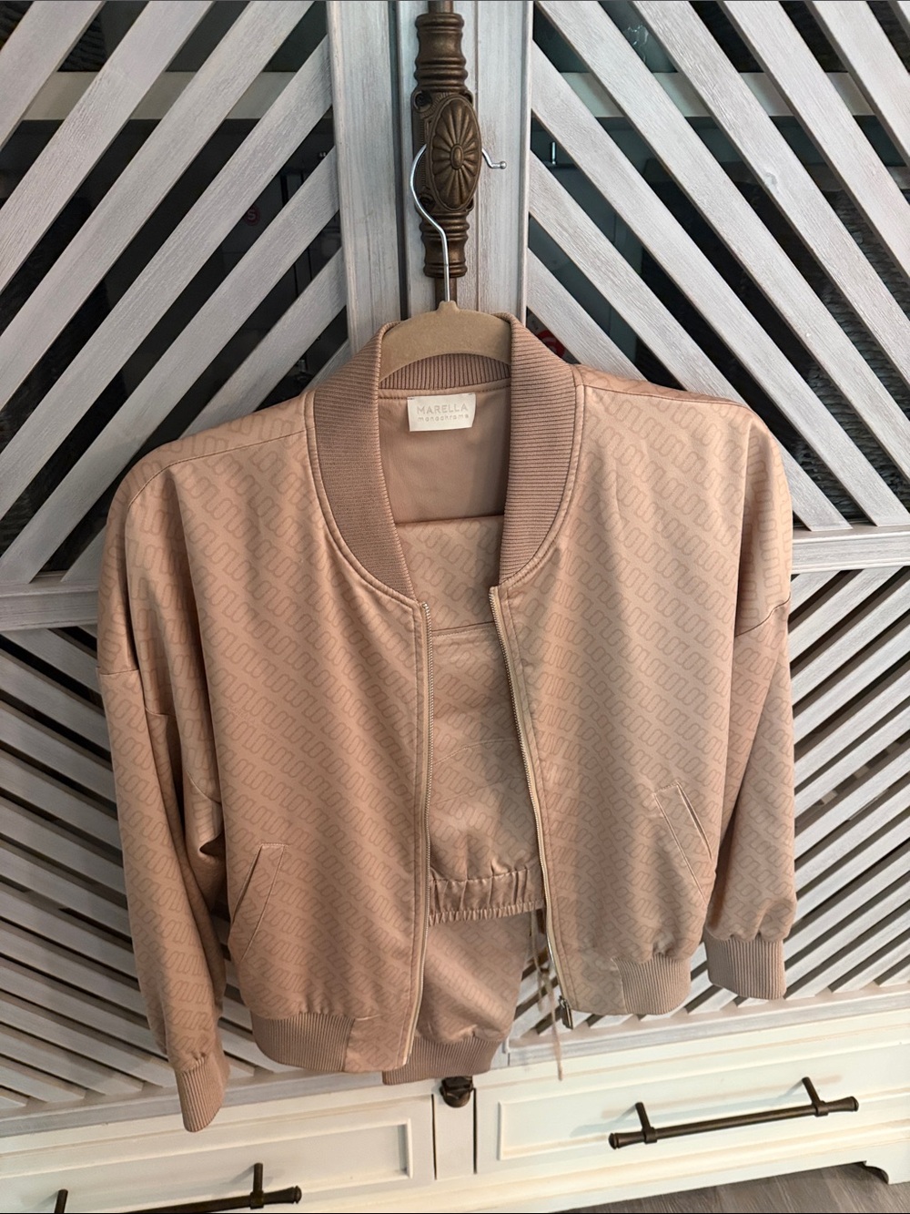 Marella Monochrome Beige Logo Bomber Jacket & Pants Set